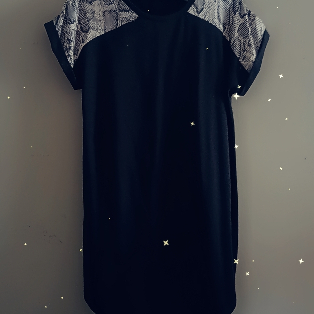 Black Dress with Snake Print Sleeves